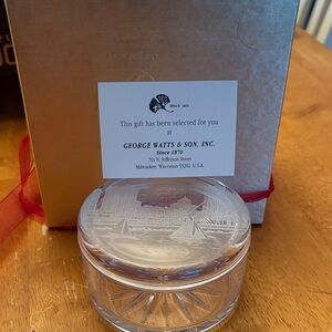 Elegant Clear Glass Candy Dish with Etched Milwaukee Scene